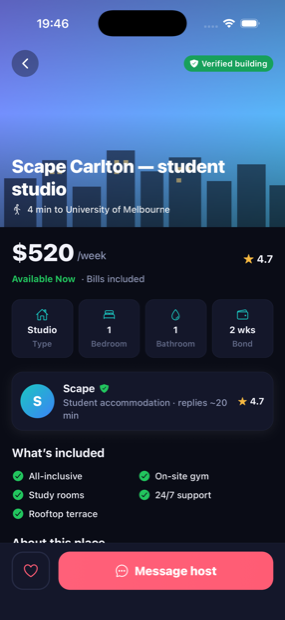 Room detail with verified host